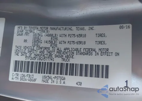 2016 Toyota Tundra Sr5 5.7L V8 from USA, damaged, VIN 5TFDW5F10GX577741